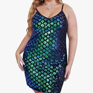Sequin Green and Blue Dress